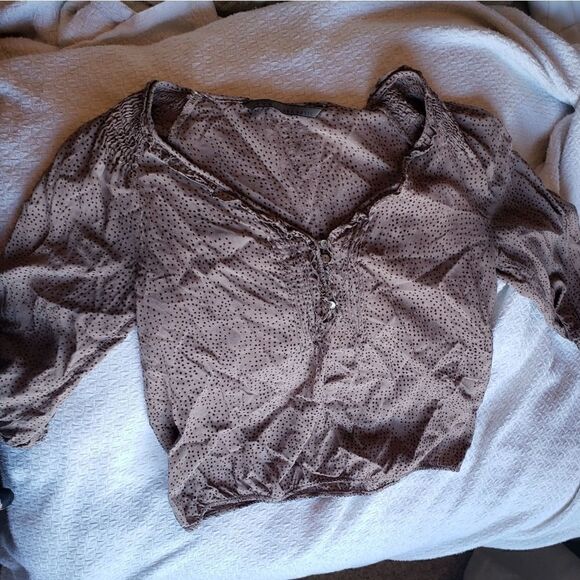 Zara Basics | Polka-dot Crop Top Blouse - Picture 2 of 4